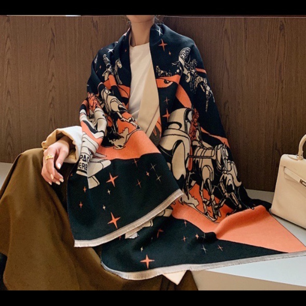 Women New Carriage Scarf Warm Shawl Thicken Tassels Horse artificial cashmere